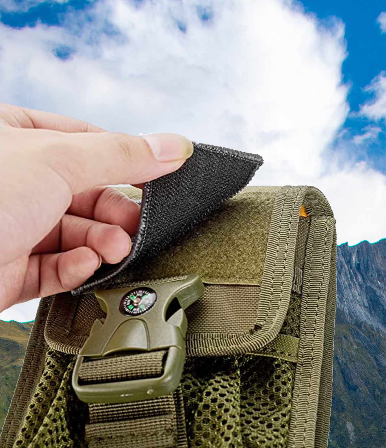 BAOTAC Tactical Molle EDC Cellphone Pouch with Compass Holster Phone Case Molle Tool Pouch Universal Waist Bag